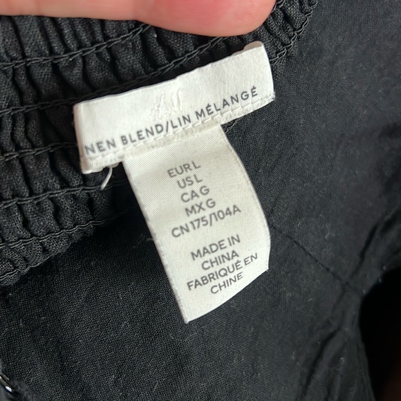 🪅H&M black linen sundress L smocked back spaghetti strap fully lined - Picture 3 of 7